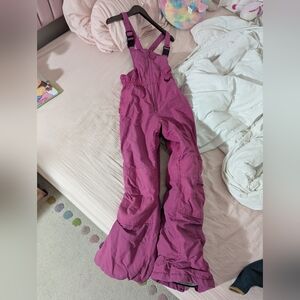 Lands End Kids Grow A Long Snow Bib Overalls 12S Pink Purple